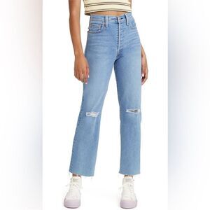 Levi’s Ribcage Straight Ankle Distressed High Waist Button Fly Jeans Size 27